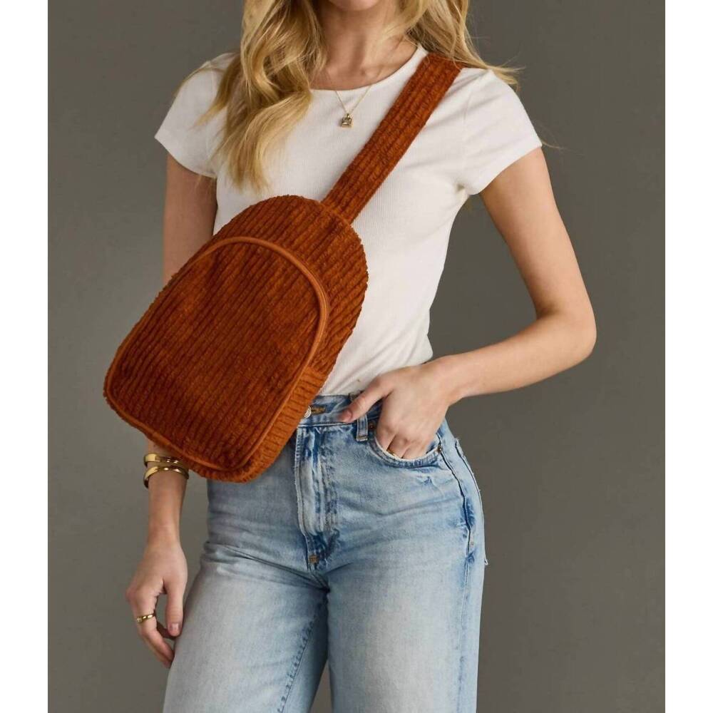 NEW PANACHE APPAREL women's corduroy sling bag in rust